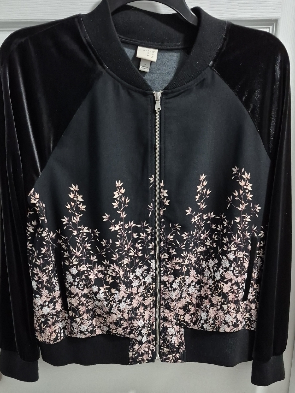Women's Black Floral Zip Bomber Jacket